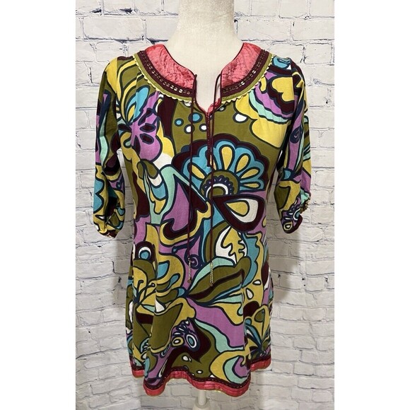 Lakshita Cotton Colorful Multi Fabric Dress/top Size Medium - Picture 1 of 7